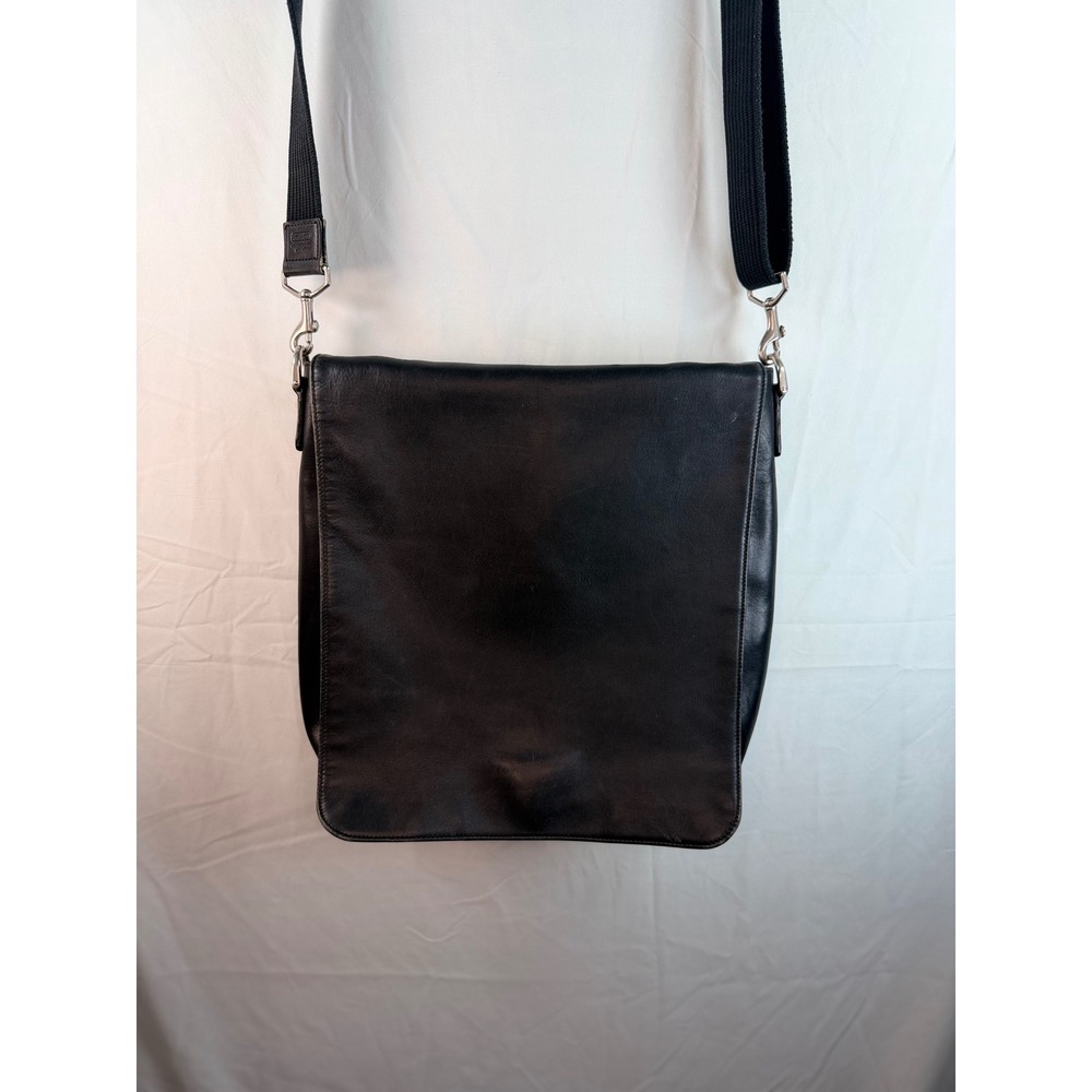 Coach Black Leather Messenger‎ Crossbody Bag Slvr Hardware Adjustable Strap 2005